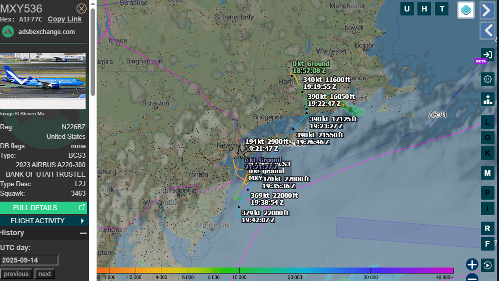 Flight path for the emergency A220